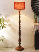 Maroon Jute Wooden Floor Lamp